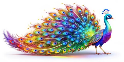 Colorful Peacock with Expanded Tail Feathers