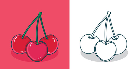 a cherry illustration for design element or coloring book element