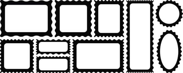 Color squiggle stories frames set. Zigzag border frames. Zigzag wavy edges, retro scallop frames, psychedelic rectangles, photo frames, text boxes, tags, labels. Scallop edge border frame