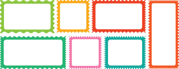 Set of rectangle frames with wavy edges. Outline Rectangle frames with wavy edges set. Rectangular curved line shapes. Zigzag wavy edges, rectangles, photo frames, text boxes, tags, labels