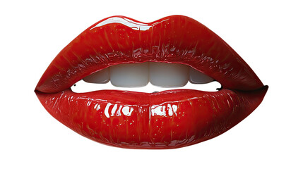 Fototapeta premium Luscious Red Lips: Close-up shot of full, luscious red lips with glossy lipstick, subtly parted to reveal a hint of a smile. The image is striking and seductive, perfect for beauty, fashion.