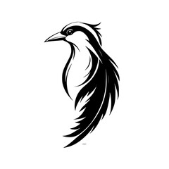 Elegant Bird Silhouette: Black and White Avian Vector Illustration. Perfect for nature lovers and graphic designers seeking a minimalist, stylized bird design.