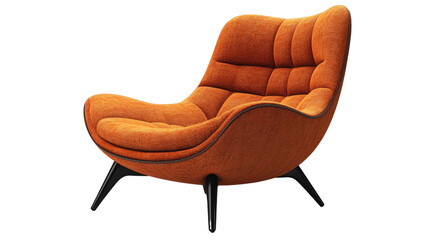 Burnt Orange Modern Armchair: A stylish burnt orange armchair with a unique, sculpted design and dark legs offers a touch of mid-century modern flair to any living space.