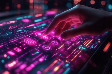 Futuristic Workspace Holographic Interface Productivity Innovation Cyberpunk Technology Growth Efficiency Management