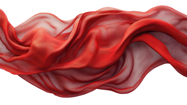 Crimson Silk Flow: A dramatic swirl of rich crimson silk fabric, flowing gracefully, creating elegant curves and textures. The deep red color evokes passion, luxury, and sophistication. 
