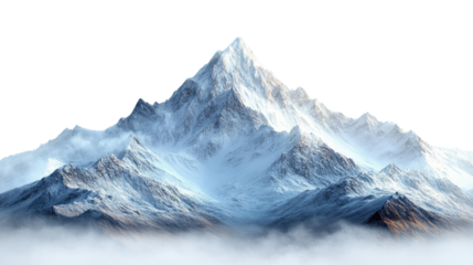 Majestic Snow-Capped Peak: A breathtaking panoramic view of a majestic snow-capped mountain peak, rising majestically above a sea of clouds.
