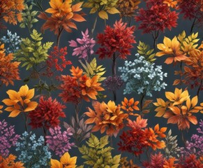 Colorful botanical illustration of changing seasons, summer, seasonal changes, flowers