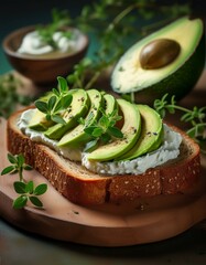 Brot mit Frischk&auml;se und Avocado