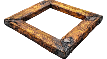 Rustic Square Wooden Frame: A heavy, rustic square frame crafted from reclaimed wood, showing rich, dark tones and textured details.