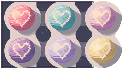 Pastel Heart Orbs with Floral Outlines Celestial Romantic Spheres