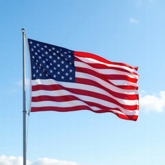 Obraz premium A iconic american flag waving in the wind, its thirteen horizontal stripes alternating between red and white, and a blue rectangle in the canton bearing fifty white five-pointed stars