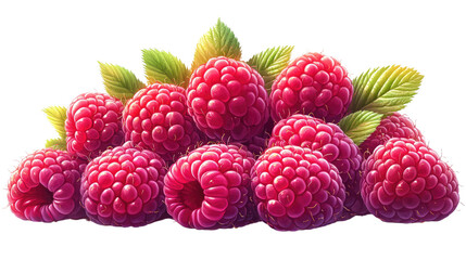 Juicy Raspberry Abundance:  A cluster of plump, ripe raspberries, bursting with vibrant color and glistening dew drops, beckon with their sweet promise.