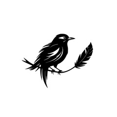 Elegant Bird Silhouette with Feather: A Minimalist Nature Design