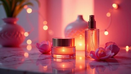Glowing beauty products in a luxury setting, premium , elegance