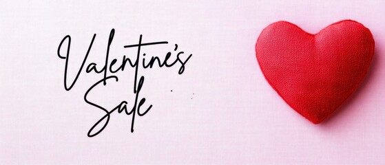 Valentines Sale text with red heart on pink background, concept of love, romance, and holiday shopping for special occasion