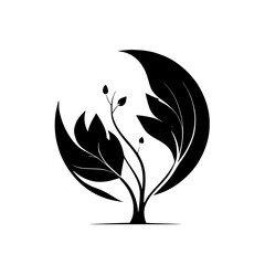 Fototapeta premium Yin and Yang Tree: A Symbol of Balance and Harmony in Nature. Black and white minimalist vector illustration of a stylized tree representing the duality of life.