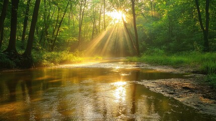 Obraz premium Sunlight dancing on the surface of a river, creating a sparkling, shimmering effect.