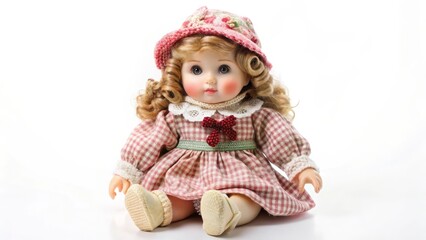 Porcelain Doll in Pink Dress and Hat