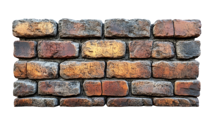 Rustic Brick Wall Texture: A close-up shot of a weathered brick wall featuring a mix of red, brown, and gray bricks, creating a textured background with rustic appeal. 