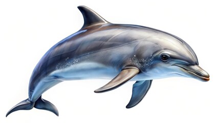 Dolphin in water jump, isolated on white background