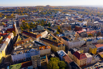 Obraz premium Scenic view from drone of Ostrava cityscape on autumn day, Moravian-Silesian Region, Czech Republic