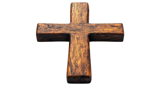 Rustic Wooden Cross: A simple yet profound symbol of faith and hope, a beautifully crafted wooden cross stands against a plain background, capturing the essence of Christian tradition. 
