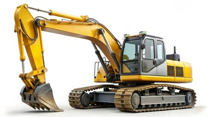Yellow Excavator on White Background