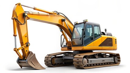Yellow Excavator on White Background