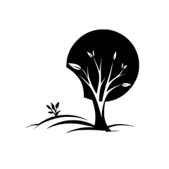 Monochrome Tree Silhouette: Minimalist Nature Vector Graphic