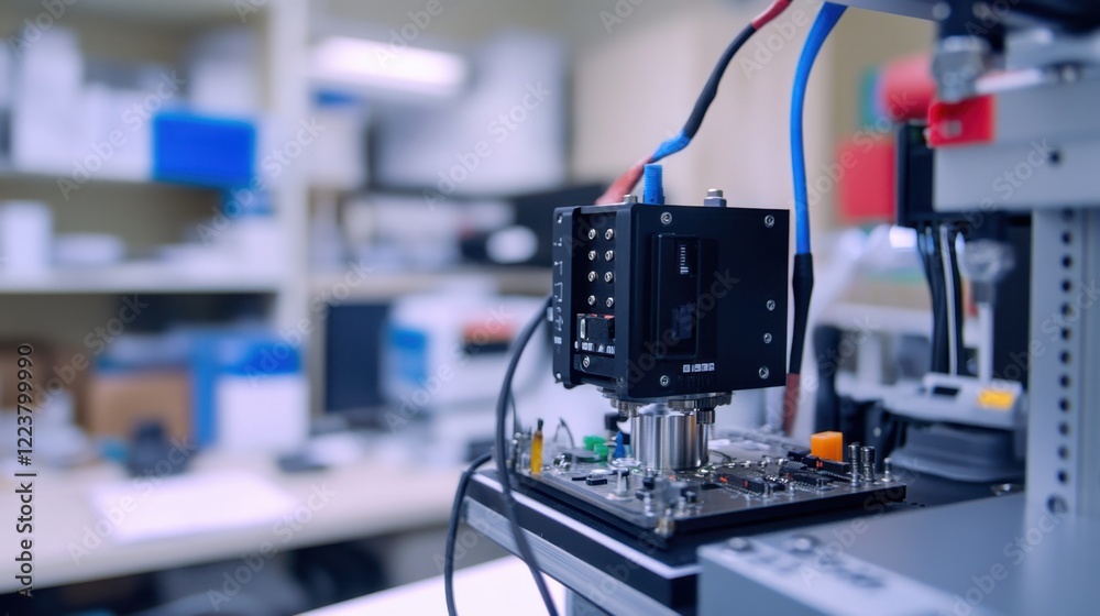Poster a servo motor connected to a motion control module in a laboratory environment.