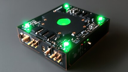 Fototapeta premium A servo motor controller with glowing indicator lights and neat wiring connections.