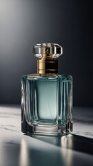 Glass perfume bottle with intricate design on a dark luxurious background highlighting its beauty perfume commercial advertisement display