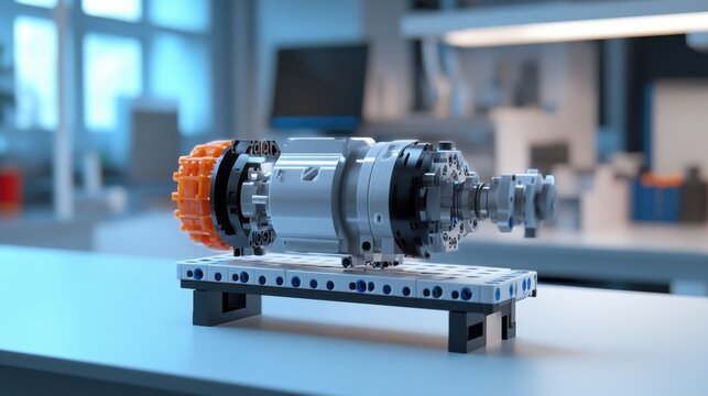 A servo motor driving a compact gear mechanism in a laboratory setting.