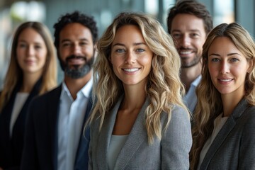 Business Professionals in Suits in a Modern Office Lobby with Natural Light