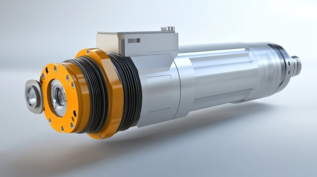 A side view of a servo motor with a built-in encoder for precise feedback.