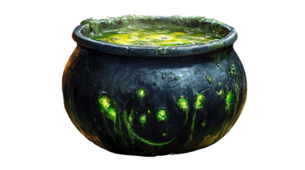 Cauldron of Mystery:  A bubbling cauldron brimming with a mysterious, vibrant green concoction, the ominous steam swirling above suggests potent magic and ancient secrets.