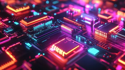 Fototapeta premium Abstract Neon Circuit Board Design with Vibrant Colors