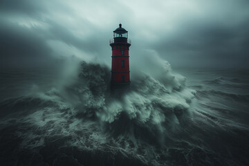 Obraz premium Lighthouse during a storm, dark, gloomy atmosphere