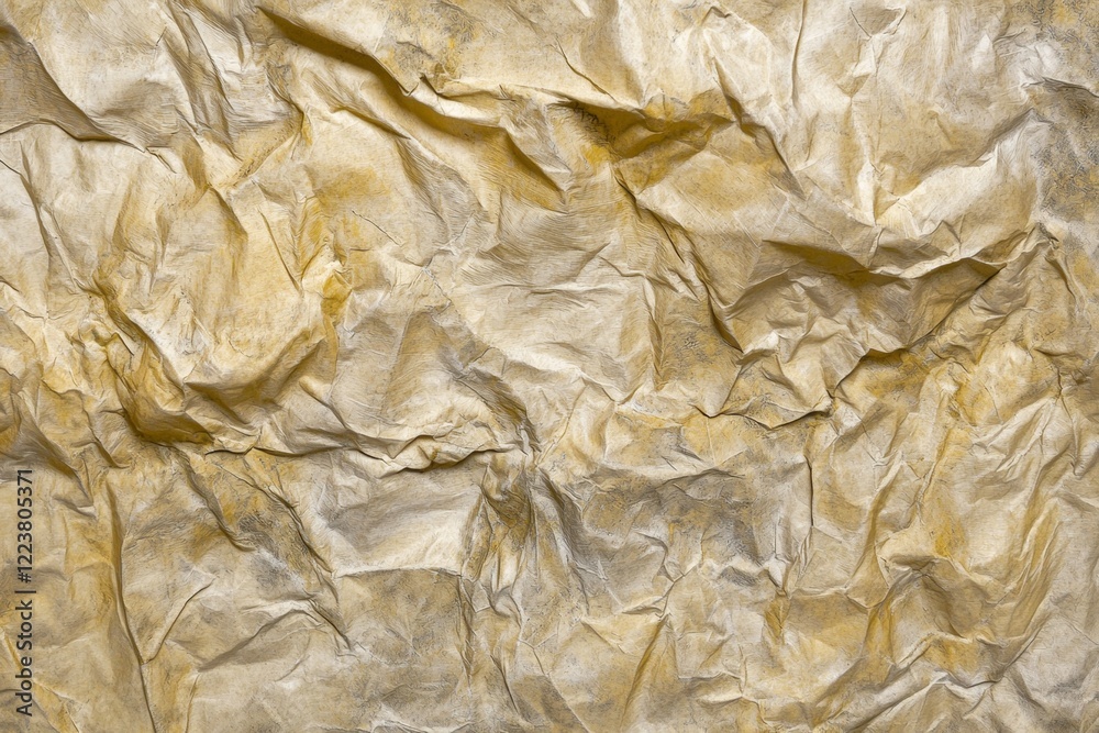 Poster Crumpled brown wrapping paper creates a textured, abstract pattern, suitable for backgrounds and design elements, adding depth and visual interest with its folds and creases