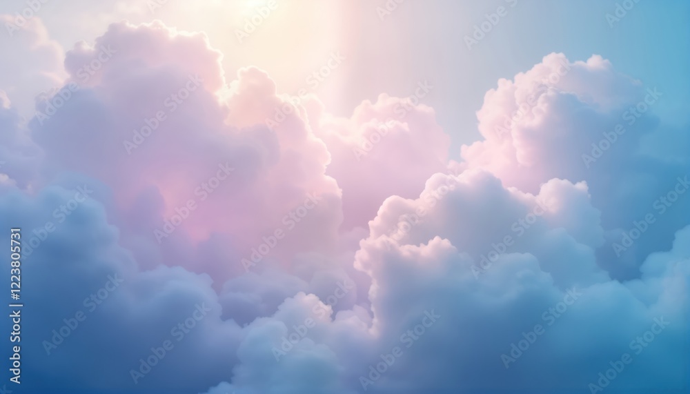 Aufkleber soft pastel sky with big fluffy clouds. light and peaceful colors create calming atmosphere. suitabl