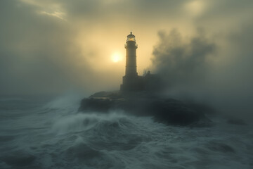 Lighthouse during a storm, dark, gloomy atmosphere
