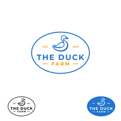 A simple farm emblem logo featuring a blue duck.