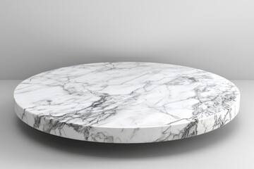 White marble podium floating gracefully on a minimalist gray background, offering a luxurious and elegant space perfect for showcasing products or captivating presentations