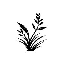 Elegant Black and White Plant Silhouette: Botanical Vector Illustration, Minimalist Nature Design