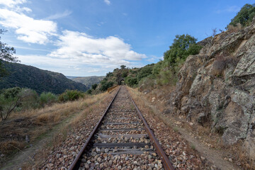 Fototapeta premium Train line and tunnel belonging to the current tunnel route between la Fregeneda and Barca D Alva.