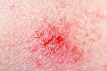 Fototapeta premium Close-up of irritated skin showing redness and inflammation, possibly indicating an allergic reaction, eczema, or other dermatological condition