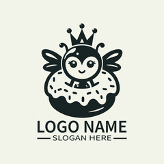 Cute Donut Ant Queen Logo Design, Sweet Ant Queen Logo, Insect Royalty Logo, Dessert Queen Logo, Playful Food Logo