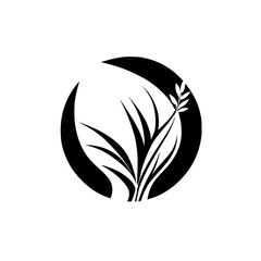 Elegant Black and White Floral Design: Minimalist Botanical Leaf and Flower Symbol