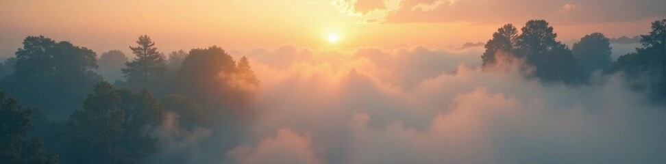 Obraz premium Foggy morning scene with floating coffee vapors, atmosphere, fog