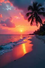 Softly glowing sunset on a beach at dusk, blue, glow